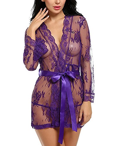 UMIPUBO Mujer Ropa de Dormir Conjunto Sexy Lingerie Transparente Lace Lenceria Erotica Babydoll Ropa Interior (púrpura, S)